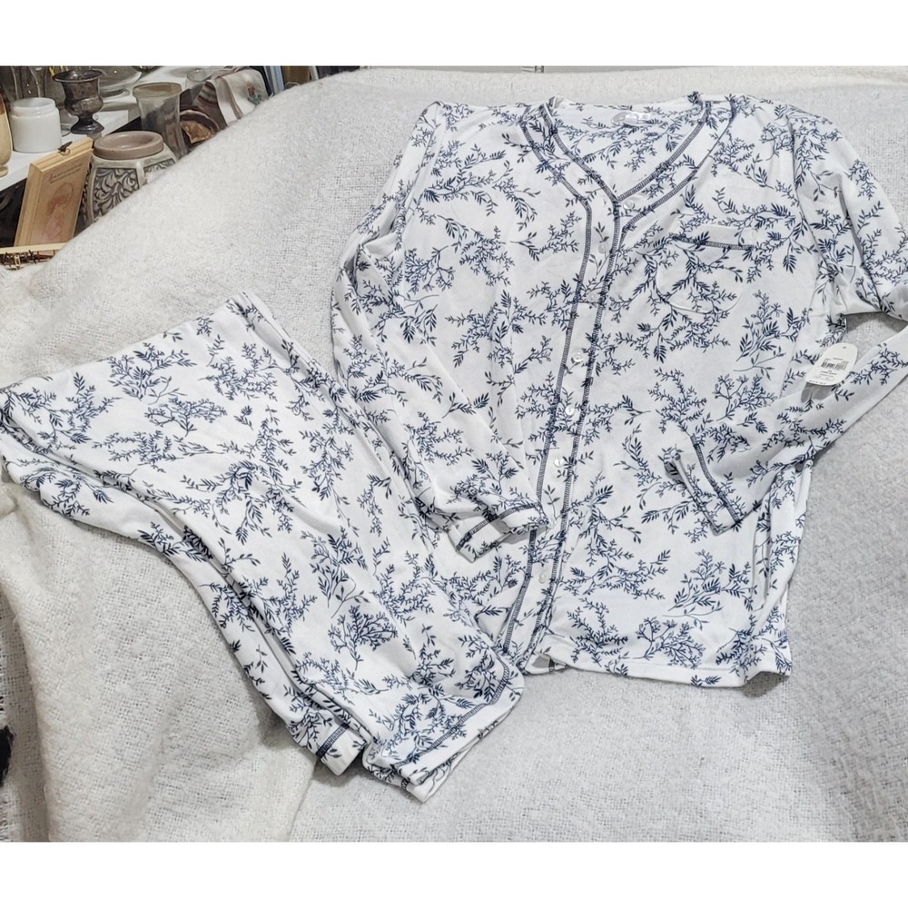 Secret Treasurer Soft Branch Leaves Button Down 2pc Loungewear Sleepwear 2X